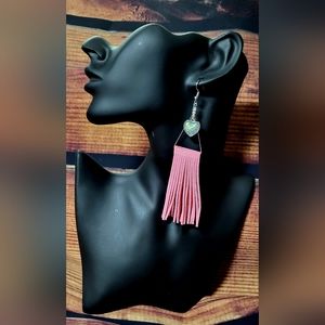 Pink western style Mermaid heart fringe tassel earrings